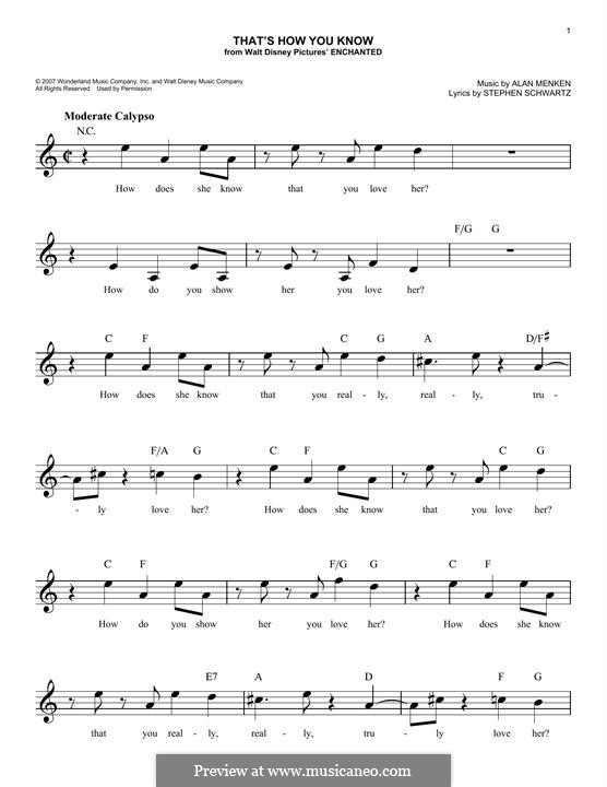 That's How You Know (from Enchanted): Melodische Linie by Alan Menken