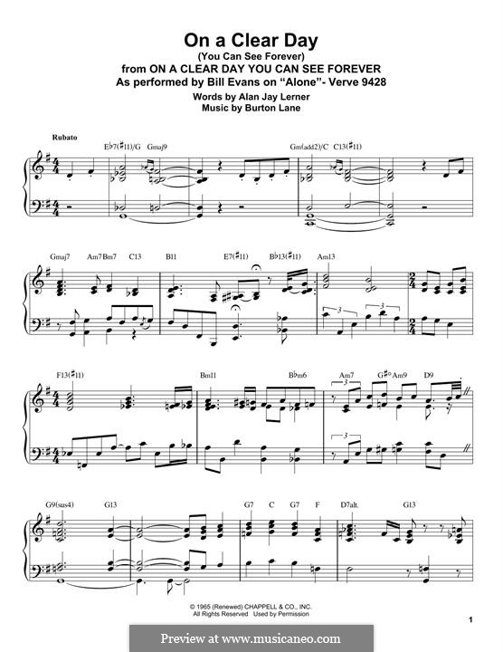On a Clear Day (You Can See Forever): Für Klavier by Burton Lane