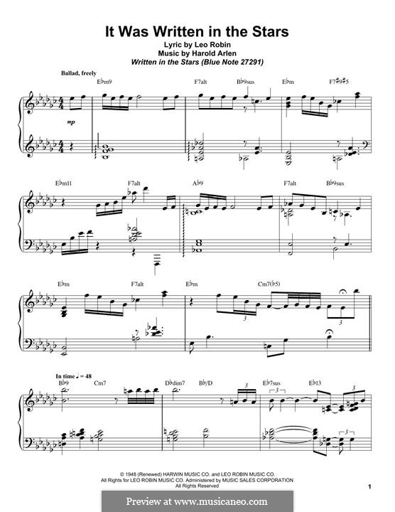 It Was Written in the Stars (Bill Charlap): Für Klavier by Harold Arlen