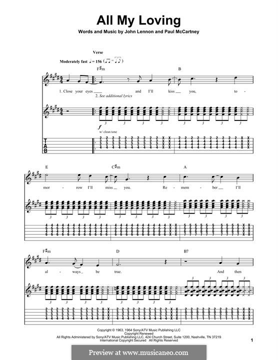 All My Loving (for guitar or piano): Für Gitarre mit Tabulatur by John Lennon, Paul McCartney