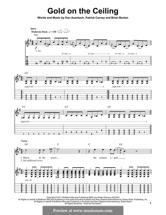 Gold on the Ceiling (The Black Keys): Für Gitarre mit Tabulatur by Brian Burton, Daniel Auerbach, Patrick Carney