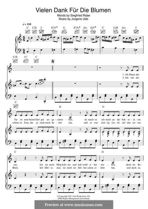 Vielen Dank für Die Blumen: Für Stimme und Klavier (oder Gitarre) by Udo Jürgens