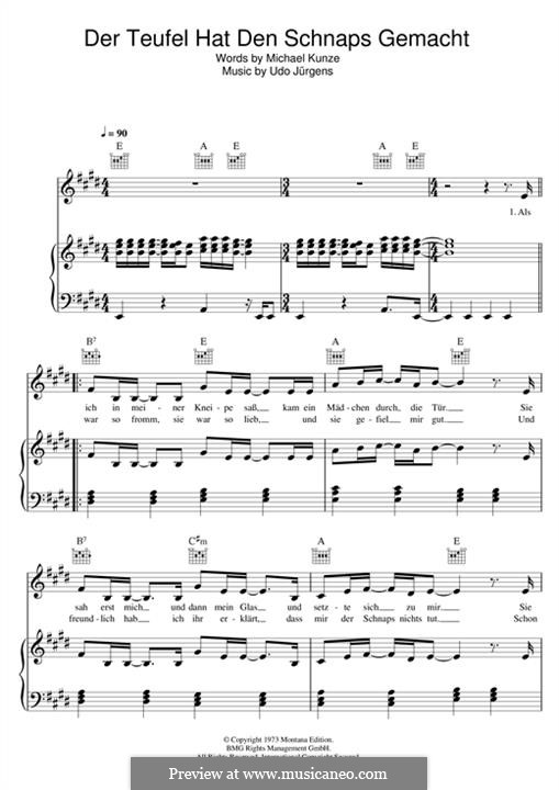 Der Teufel Hat Den Schnaps Gemacht von U. Jürgens - Noten auf MusicaNeo