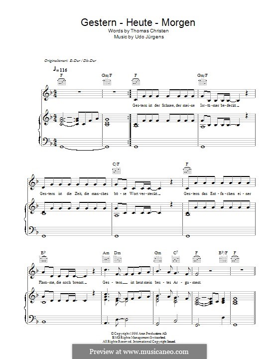 Gestern - Heute - Morgen: Für Stimme und Klavier (oder Gitarre) by Udo Jürgens