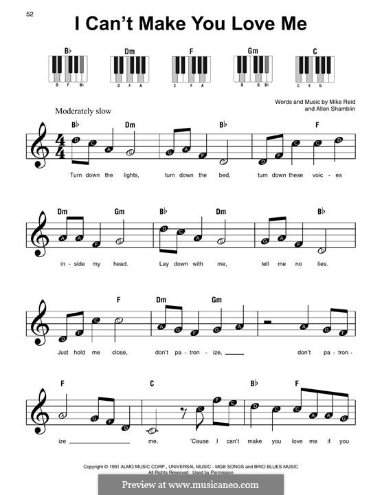 I Can't Make You Love Me (Bonnie Raitt): Für Klavier, leicht by Allen Shamblin, Mike Reid