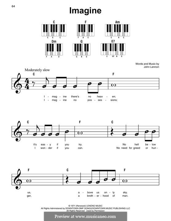 Imagine, for Piano von J. Lennon - Noten auf MusicaNeo