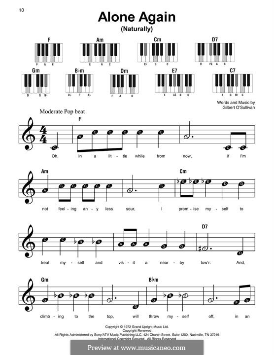 Alone Again (Naturally): Für Klavier, leicht by Gilbert O'Sullivan
