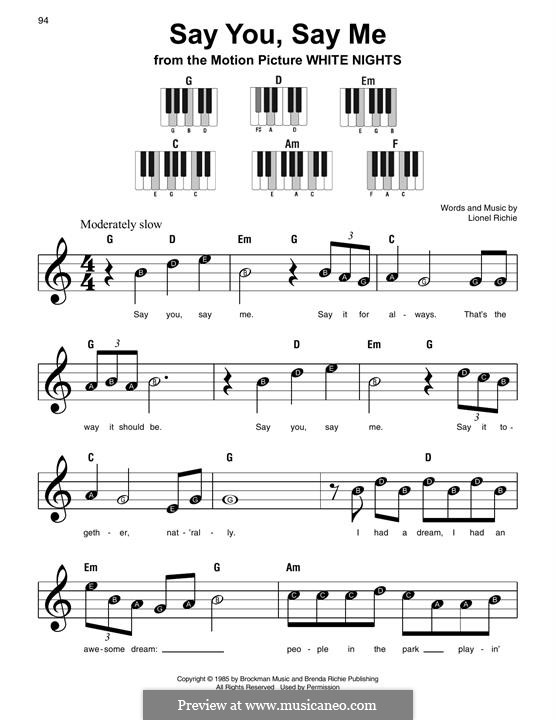 Say You, Say Me: Für Klavier, leicht by Lionel Richie
