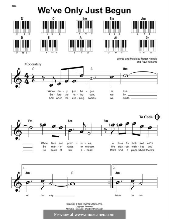 We've Only Just Begun (Carpenters): Für Klavier, leicht by Paul H. Williams, Roger Nichols