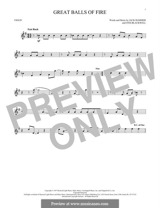 Great Balls of Fire (Jerry Lee Lewis): Für Violine by Jack Hammer, Otis Blackwell