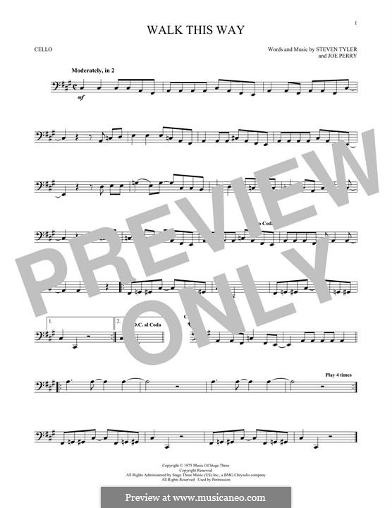 Walk This Way (Aerosmith and Run D.M.C.): Für Cello by Joe Perry, Steven Tyler