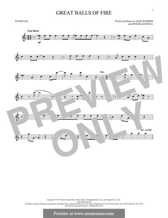 Great Balls of Fire (Jerry Lee Lewis): Für Tenorsaxophon by Jack Hammer, Otis Blackwell