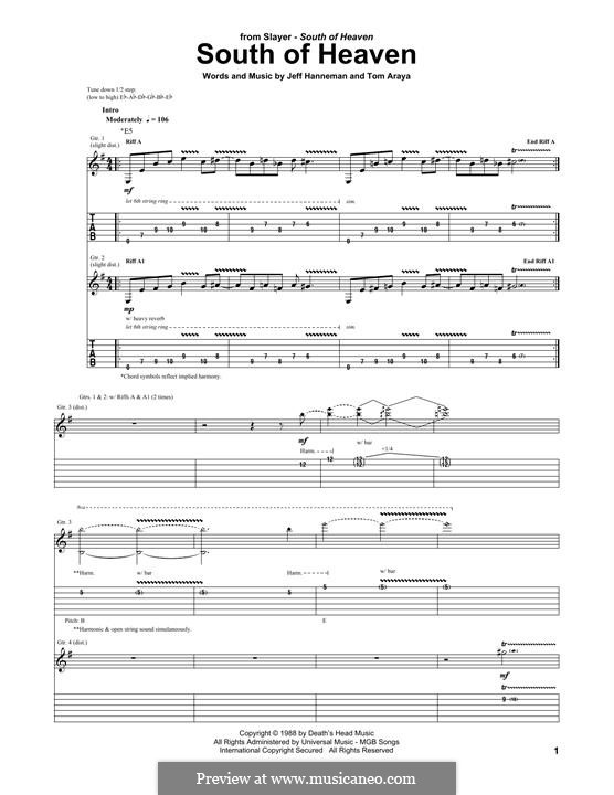 South of Heaven (Slayer): Für Gitarre by Jeffery Hanneman, Tom Araya