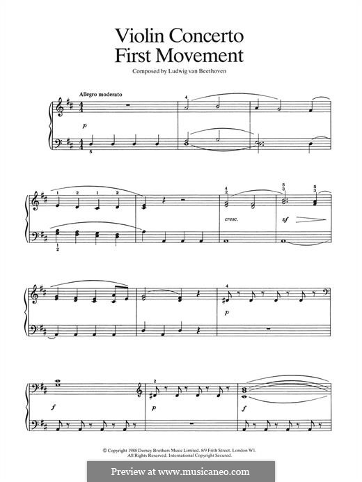 Konzert für Violine und Orchester in D-Dur, Op.61: Movement I (fragment), for piano by Ludwig van Beethoven