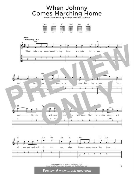 When Johnny Comes Marching Home: Für Gitarre by Patrick Sarsfield Gilmore