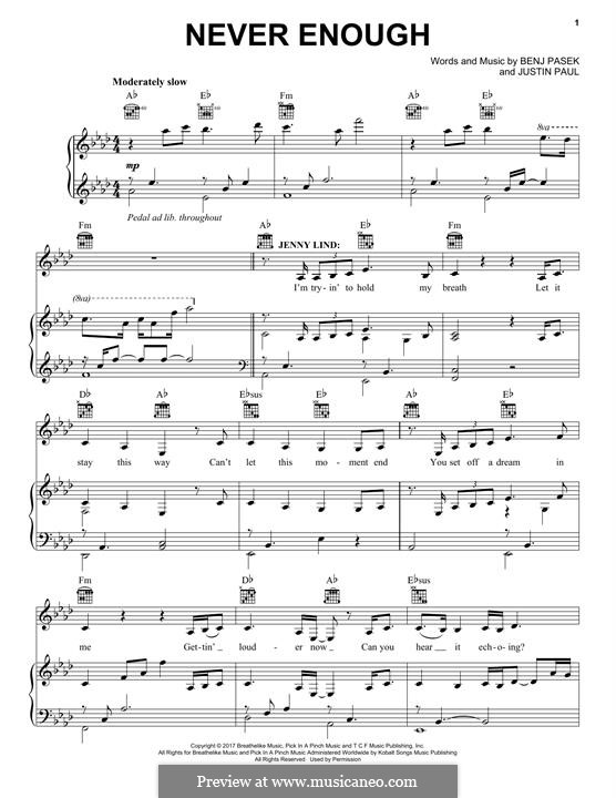 Never Enough (from The Greatest Showman): Für Stimme und Klavier (oder Gitarre) by Justin Paul, Benj Pasek