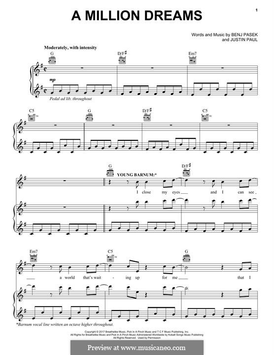 A Million Dreams (from The Greatest Showman): Für Stimme und Klavier (oder Gitarre) by Justin Paul, Benj Pasek