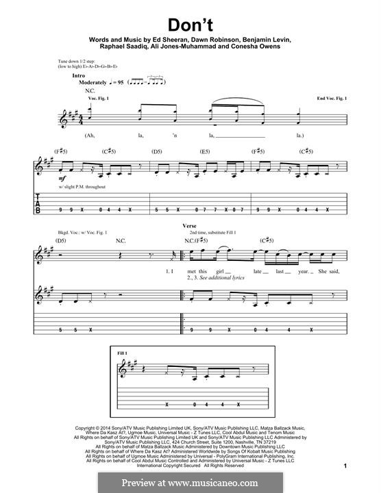 Don't: Für Gitarre by Ed Sheeran, Ali Jones-Muhammad, Benjamin Levin, Raphael Saadiq, Conesha Owens, Dawn Robinson