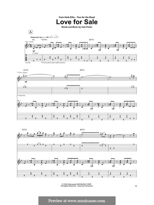 Love for Sale: For electric guitar by Cole Porter