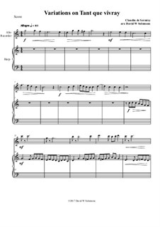 Variations on Tant que vivray: For alto recorder and harp by Claudin de Sermisy