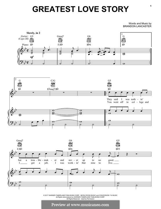 Greatest Love Story (LANco): Für Stimme und Klavier (oder Gitarre) by Brandon Lancaster