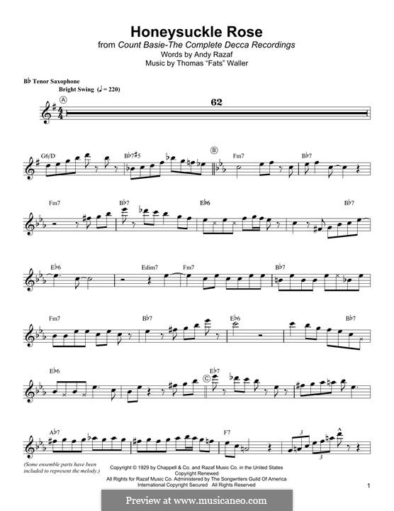 Honeysuckle Rose: Für Tenorsaxophon by Fats Waller