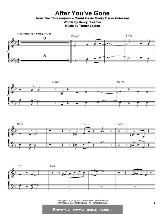 After You've Gone (Sophie Tucker): Für Klavier by Henry Creamer, J. Turner Layton