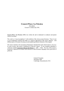 Concert Piece: La Tricotea for piano, Op.699: Concert Piece: La Tricotea for piano by Carson Cooman