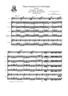 Six Flute Concertos for Flute, Strings and Cembalo, Op.10: Concerto No.3 in D major 'Il Cardellino' – score, parts, RV 428 by Antonio Vivaldi