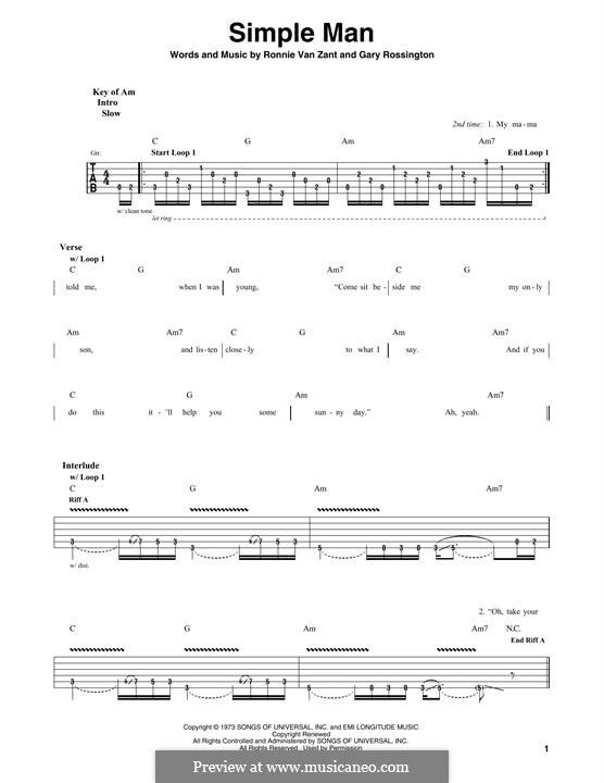 Simple Man (Lynyrd Skynyrd): Für Gitarre mit Tabulatur by Gary Rossington, Ronnie Van Zant