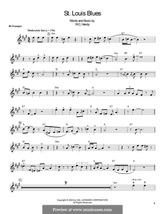 St. Louis Blues: For trumpet (Louis Armstrong) by William Christopher Handy