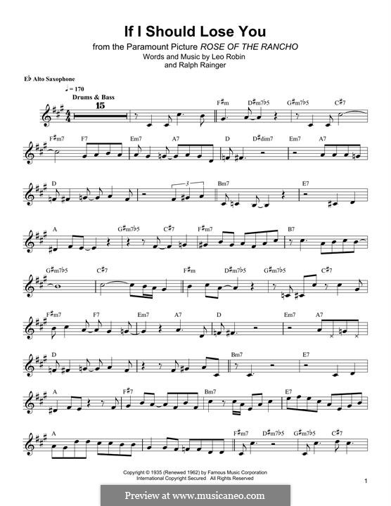 If I Should Lose You (Phineas Newborn): Für Altsaxophon by Leo Robin, Ralph Rainger