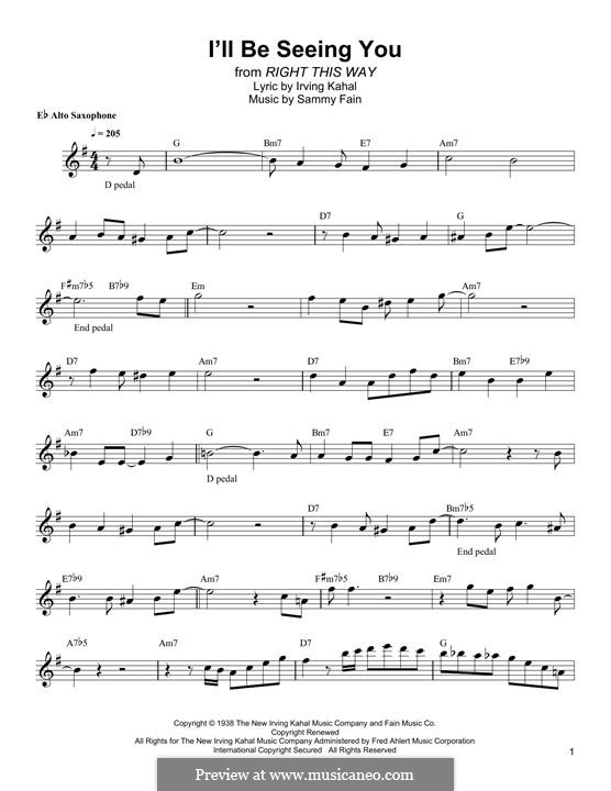 I'll Be Seeing You: Für Altsaxophon by Irving Kahal, Sammy Fain