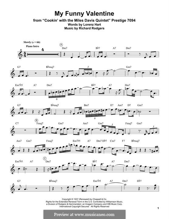 My Funny Valentine: For trumpet (Miles Davis) by Richard Rodgers