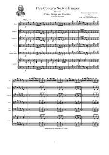 Six Flute Concertos for Flute, Strings and Cembalo, Op.10: Concerto No.6 in G major – score, parts, RV 437 by Antonio Vivaldi