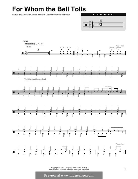 For Whom the Bell Tolls (Metallica): Drum set by Cliff Burton, James Hetfield, Lars Ulrich