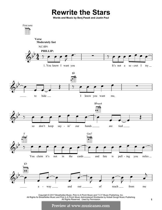 Rewrite the Stars (from The Greatest Showman): Für Ukulele by Justin Paul, Benj Pasek