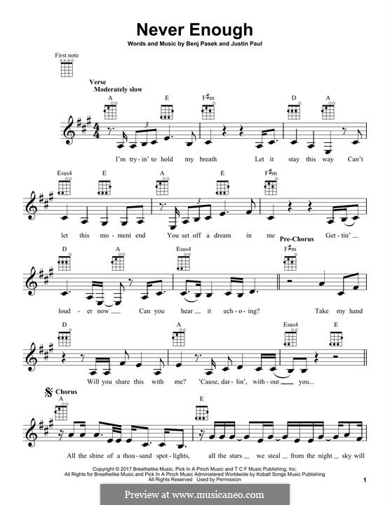 Never Enough (from The Greatest Showman): Für Ukulele by Justin Paul, Benj Pasek