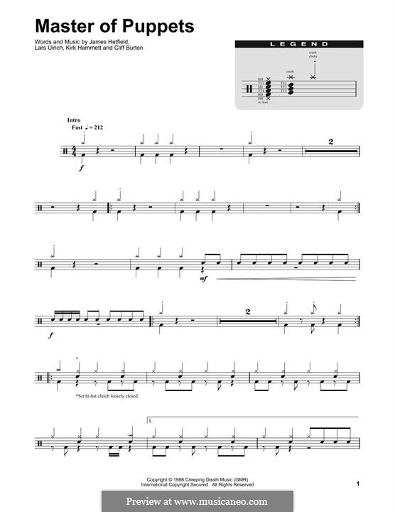 Master of Puppets (Metallica): Drum set by Cliff Burton, James Hetfield, Kirk Hammett, Lars Ulrich