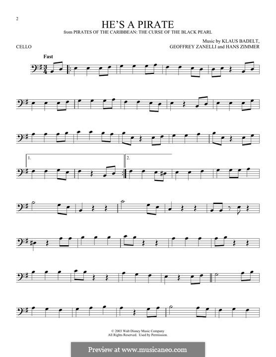 He's a Pirate (from Pirates of the Caribbean: The Curse of the Black Pearl): Für Cello by Klaus Badelt