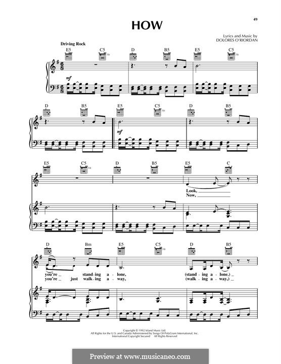 How (The Cranberries): Für Stimme und Klavier (oder Gitarre) by Dolores O'Riordan