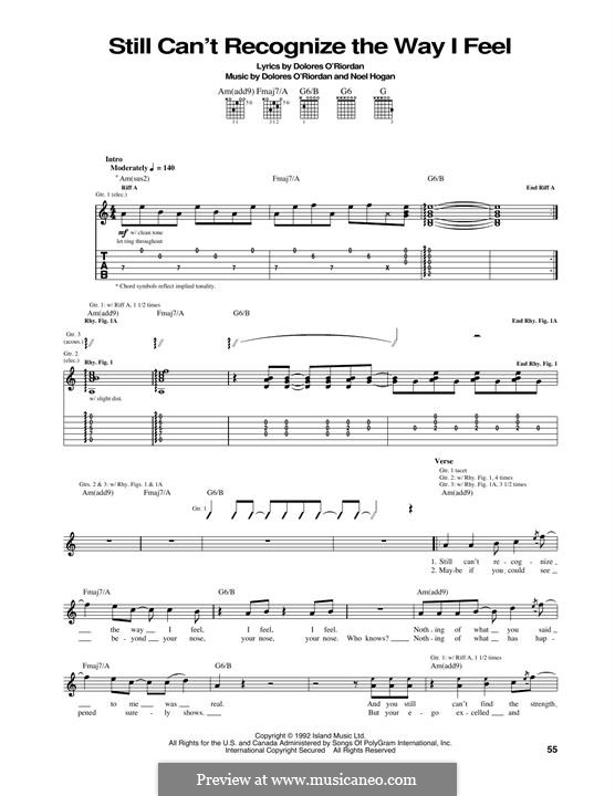 Still Can't Recognise the Way I Feel (The Cranberries): Für Gitarre mit Tabulatur by Dolores O'Riordan, Noel Hogan