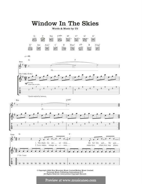 Window in the Skies: Für Gitarre mit Tabulatur by U2