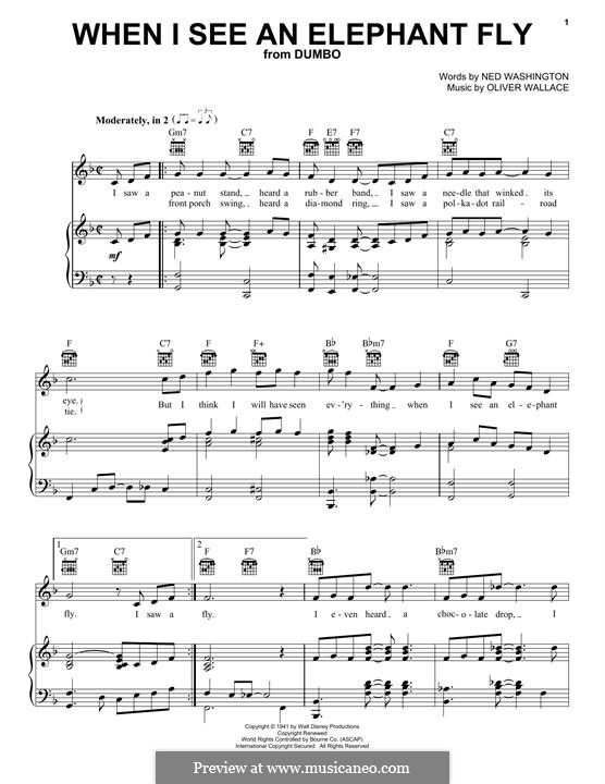 When I See an Elephant Fly: Für Stimme und Klavier (oder Gitarre) by Oliver Wallace