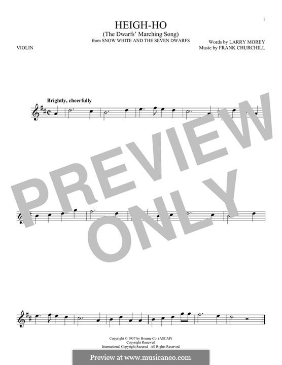 Heigh-Ho (from Walt Disney's Snow White and the Seven Dwarfs): Für Violine by Frank Churchill