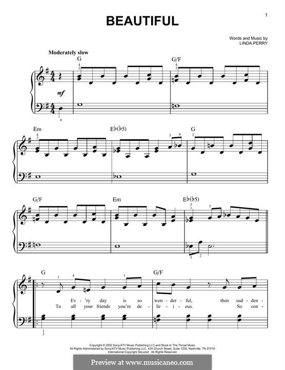 Beautifull (Christina Aguilera & Beverly McClellan): Für Klavier by Linda Perry