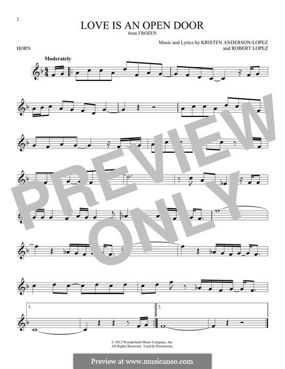 Love Is an Open Door (from Frozen: The Broadway Musical): For horn by Robert Lopez, Kristen Anderson-Lopez