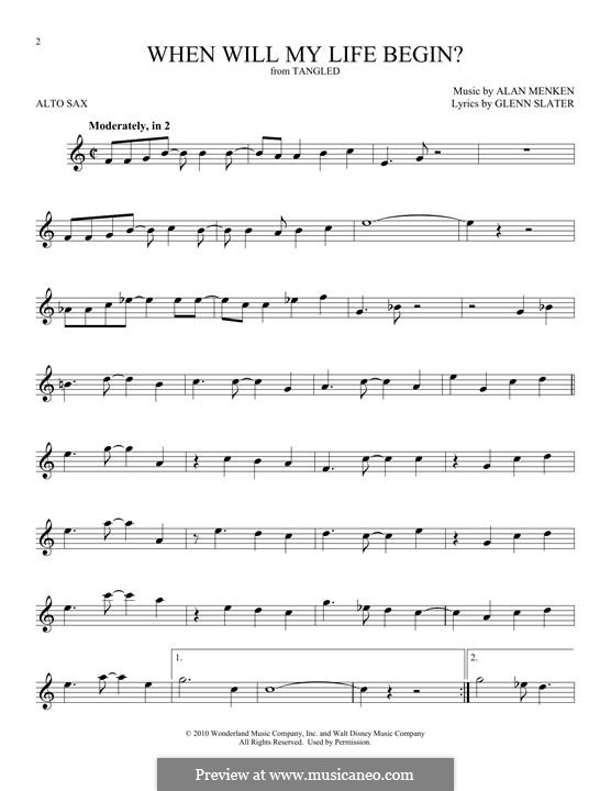 When Will My Life Begin? (from Disney's Tangled): Für Altsaxophon by Alan Menken
