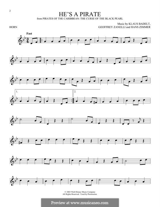 He's a Pirate (from Pirates of the Caribbean: The Curse of the Black Pearl): For horn by Klaus Badelt
