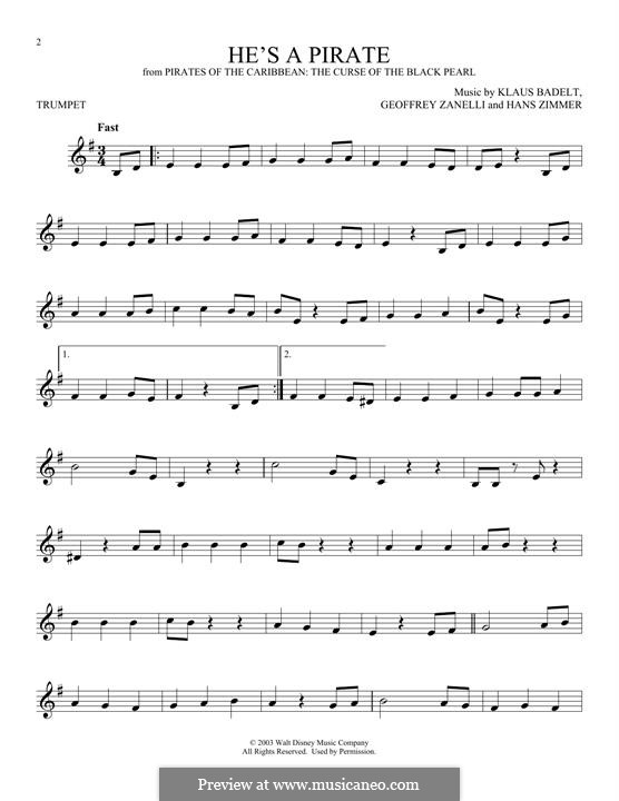 He's a Pirate (from Pirates of the Caribbean: The Curse of the Black Pearl): Für Trompete by Klaus Badelt